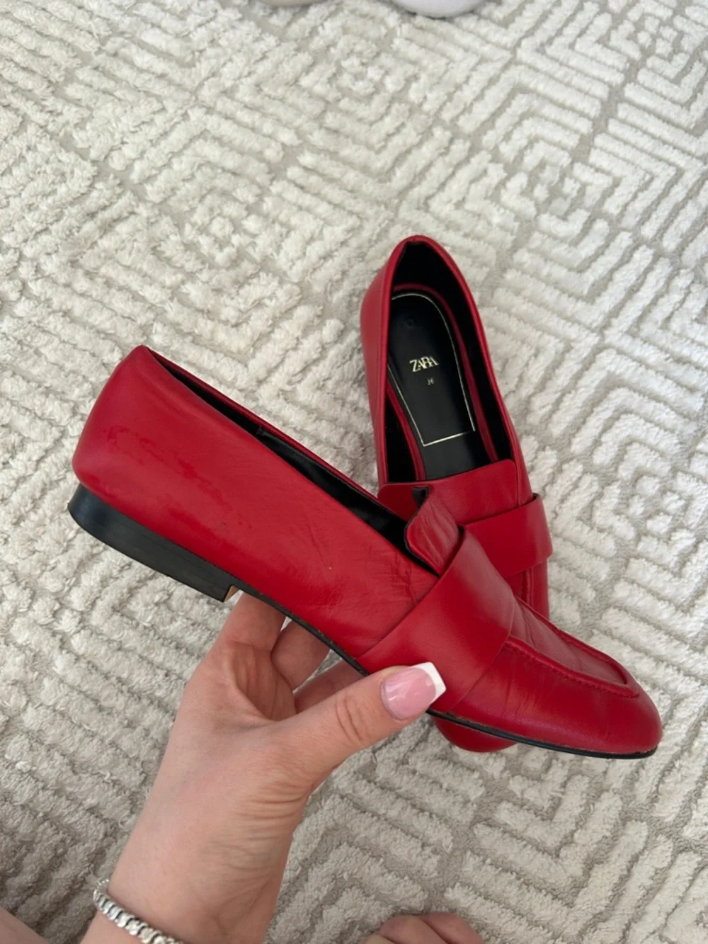 Zara Red Leather Penny Loafers - Women's Sleek Slip-On Flats - Picture 2 of 3